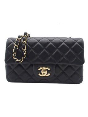Chanel Chain Shoulder Bag Mini Quilted Black Gold Lambskin